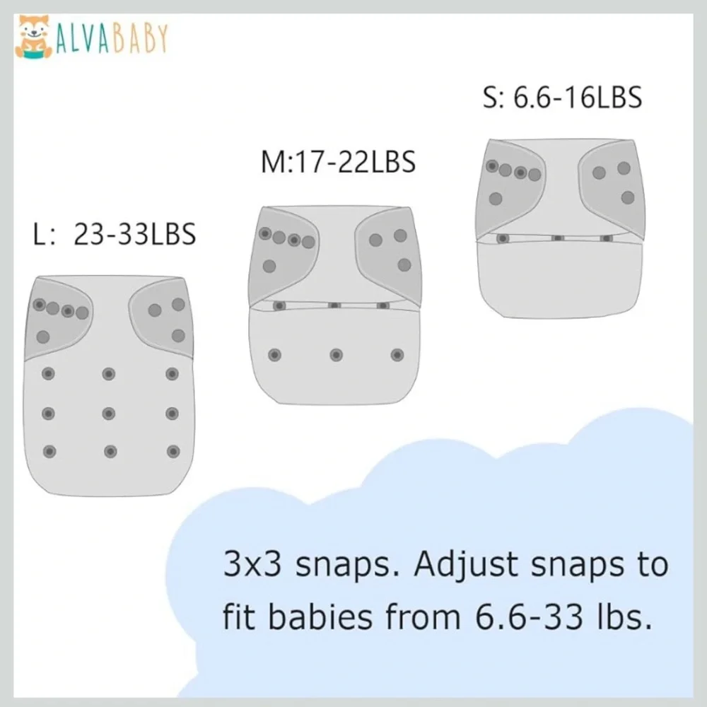 ALVABABY Baby Cloth Diaper 6 Pack w/ 12 Inserts One Size Adjustable Washable - Picture 3 of 9